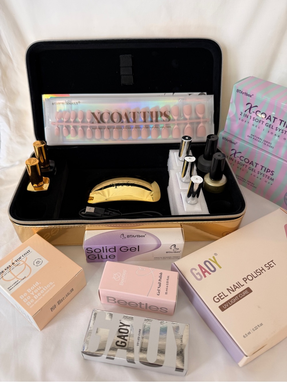 XCOAT Pink Gel Nail Kit with Press-On Tips and Accessories